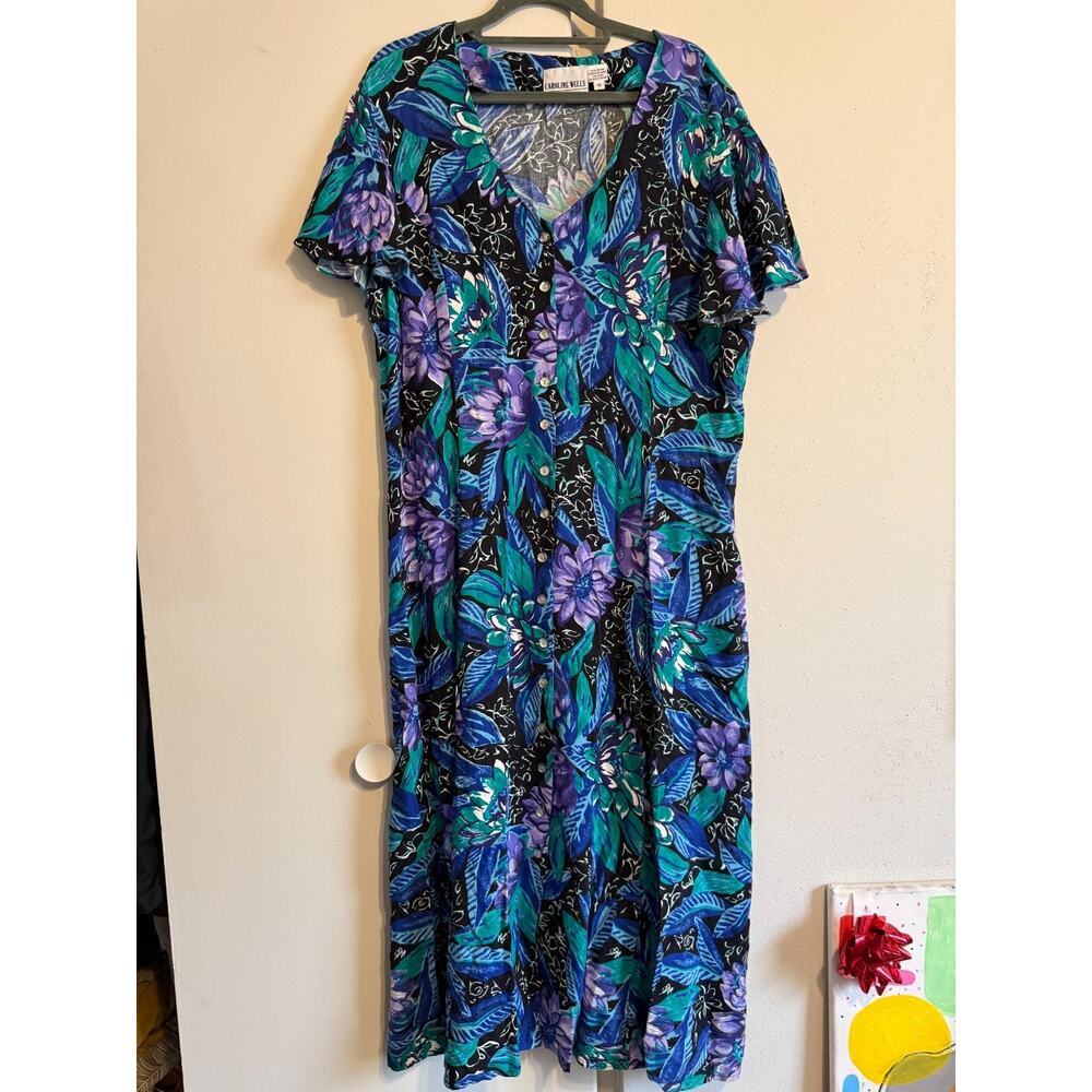 Vintage Caroline Wells Collection Button Front Dress Size 16 - Picture 2 of 7